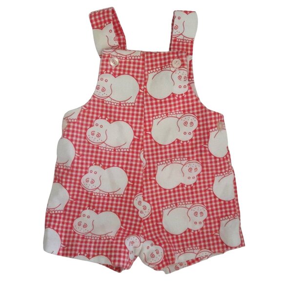 vtg HEALTH TEX Hippo gingham check print overalls 12m - Picture 1 of 6
